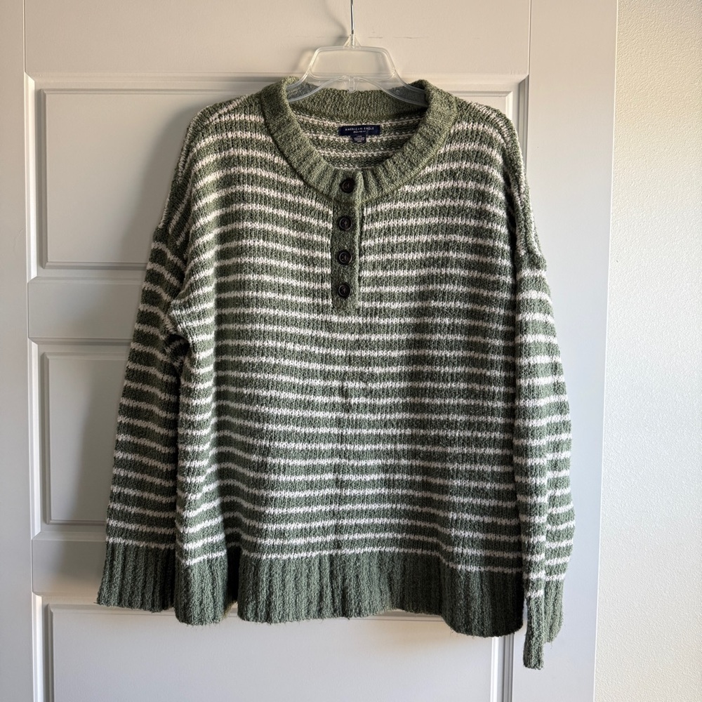 AE Jegging Fit Striped Henley Oversized Sweater